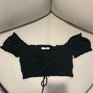 Chic Black Ruched Off-Shoulder Crop Top